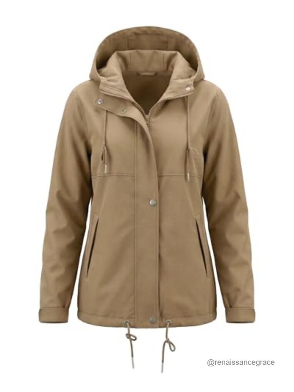 Waterproof Lightweight Raincoat with Hood Zip Drawstring Women's